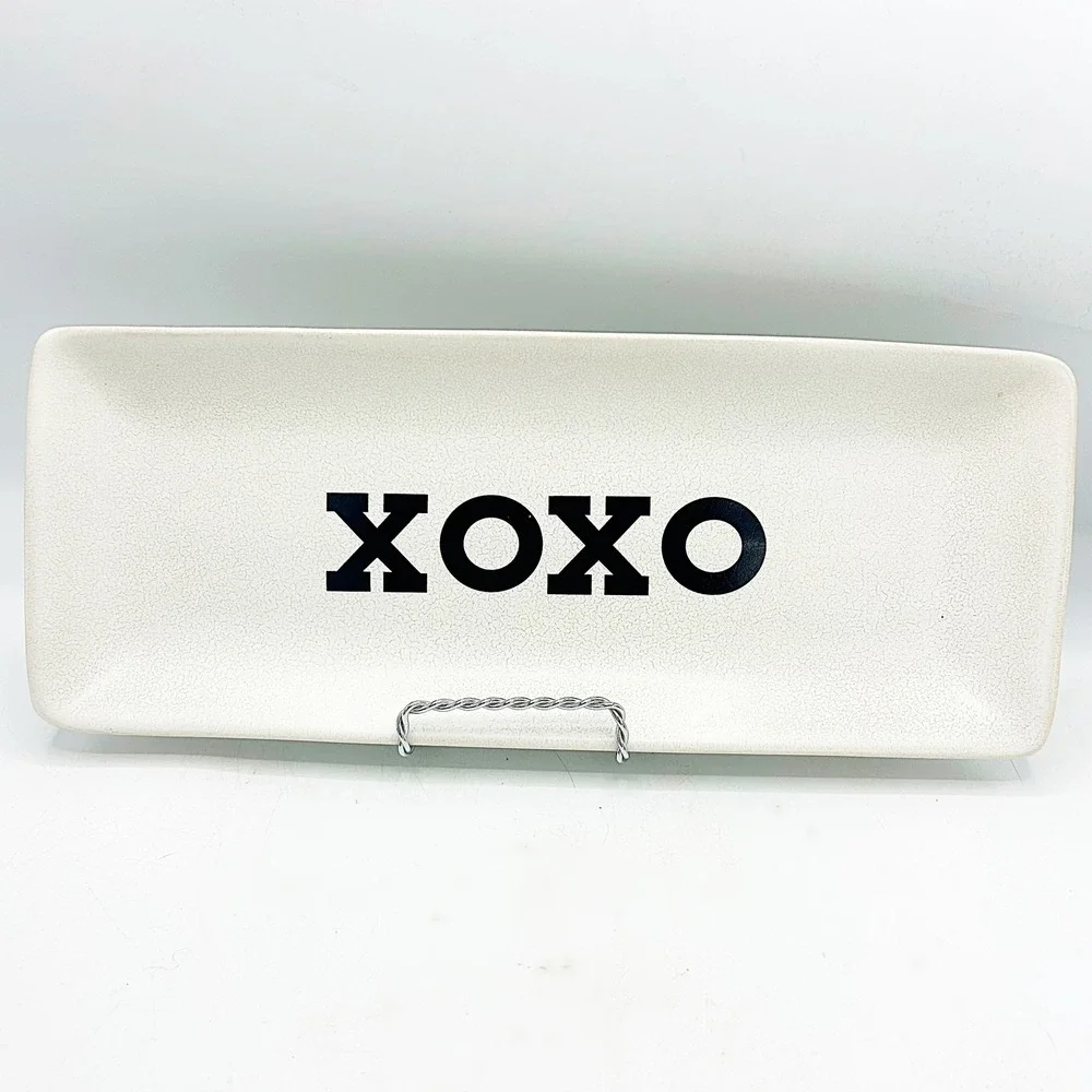 Pottery Barn XOXO Ceramic Serving Tray White Rectangular Valentine Decor 12